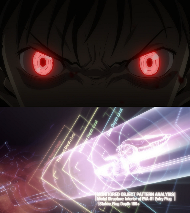 Shinji con gli occhi rossi e Plug Depth oltre 180